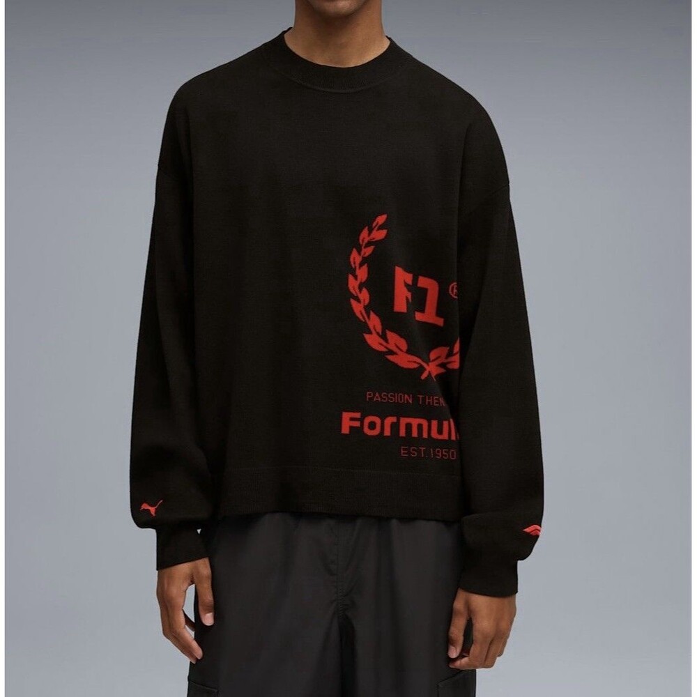 Puma Formula 1 F1 Knitted Crewneck Sweater Men’s M Black Red Motorsport NWT